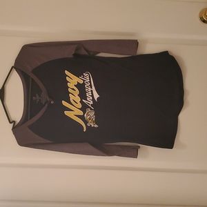 Womens "Navy Annapolis" 3/4 length T-Shirt....Med....Dark Blue/Gray Sleeves